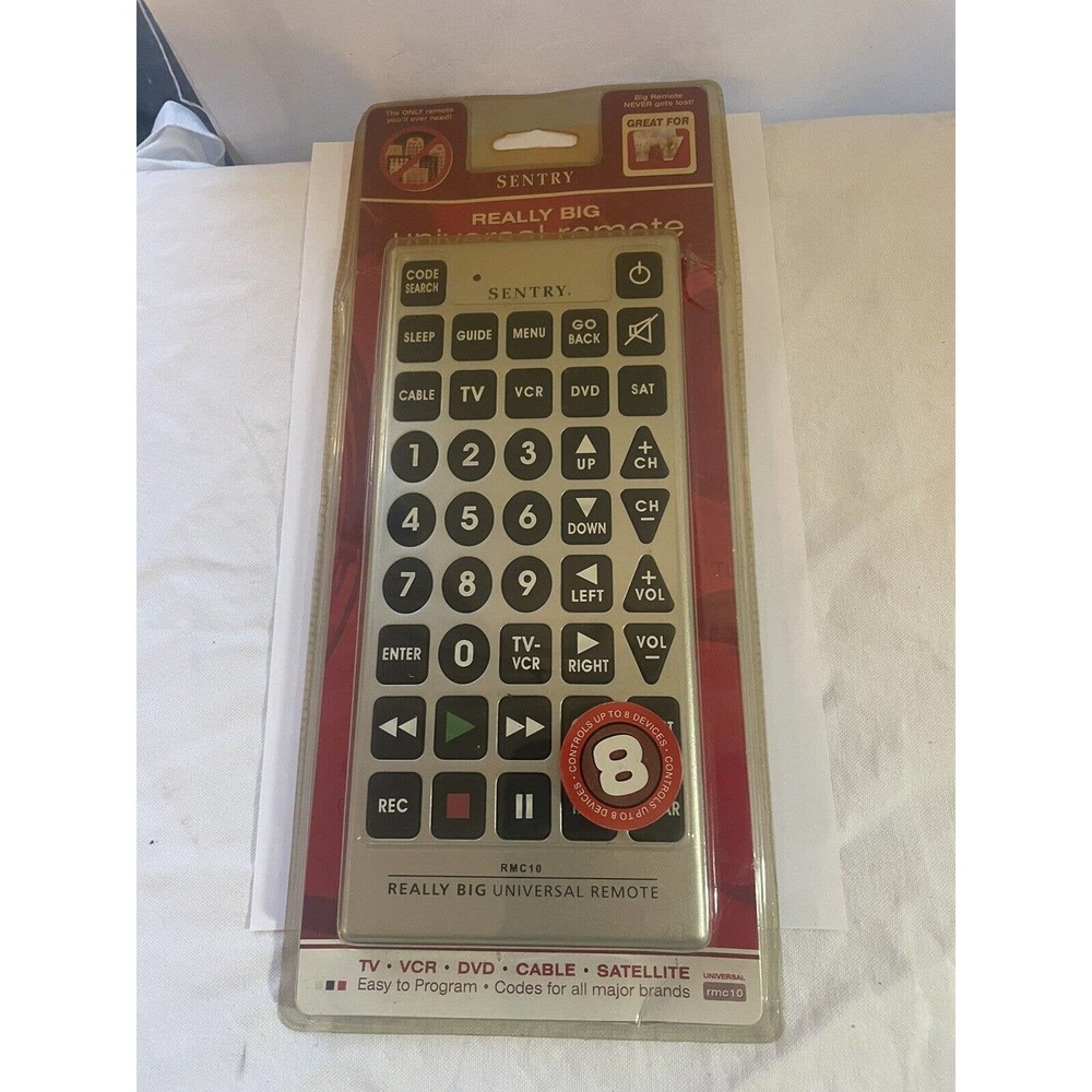 Sentry Really Big Universal Remote Control RMC10 New TV VCR DVD Cable Satellite